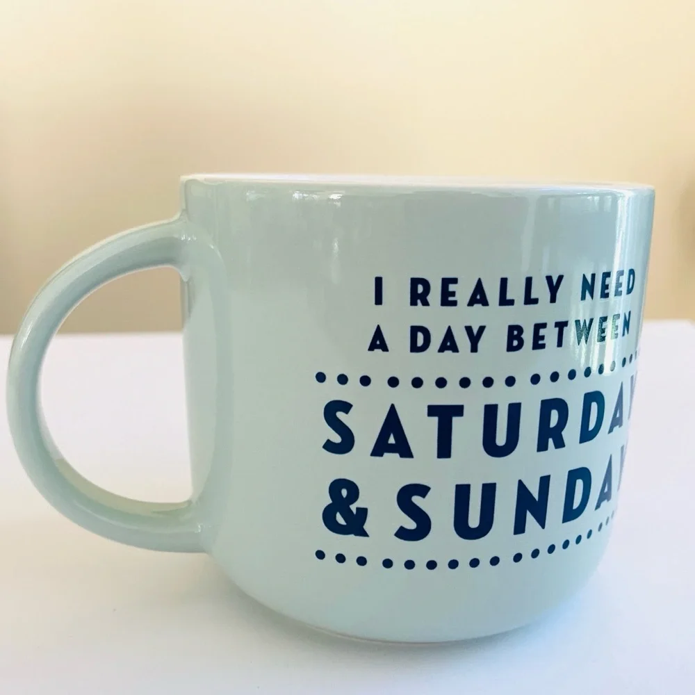Threshold Stoneware Coffee Mug Need A Day Between Saturday And Sunday Blue Aqua